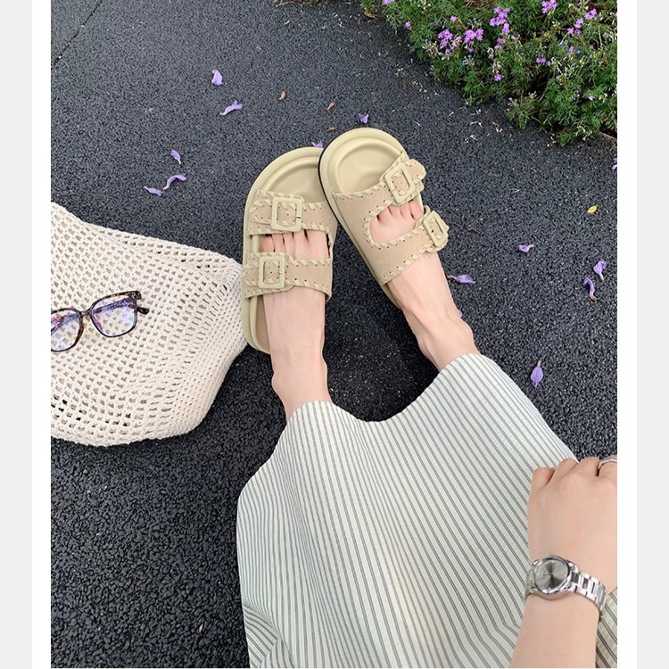 Multifunktionaler, einstufiger, offener Zehenbereich, zweireihiger Halbschuh, dicke Sohle, erhöhter Bokken-Slipper,_voghion.com