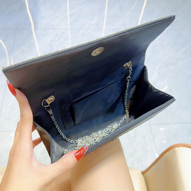Modetrend Diamantbesetzte Party Clutch für Damen Glänzend Schwarz Neues High-End Schlichtes Design_voghion.com