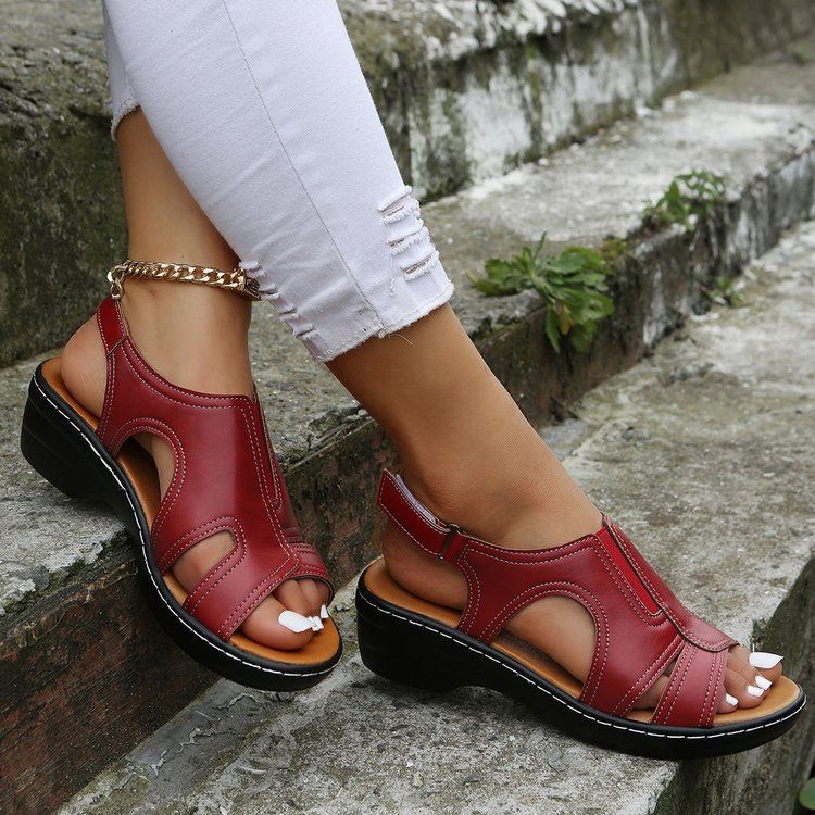 new style sandals for women with Velcro stitching, hollow thick soles, large size open toe casual sandals for women_voghion.com