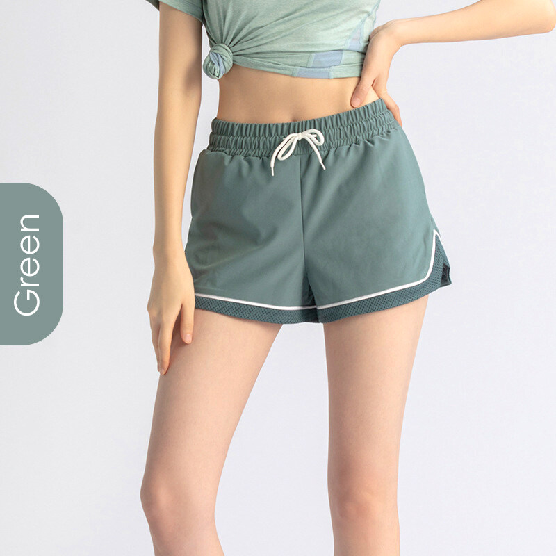Shorts Sprots femininos com bolsos cintura elástica secagem rápida academia esportiva_voghion.com