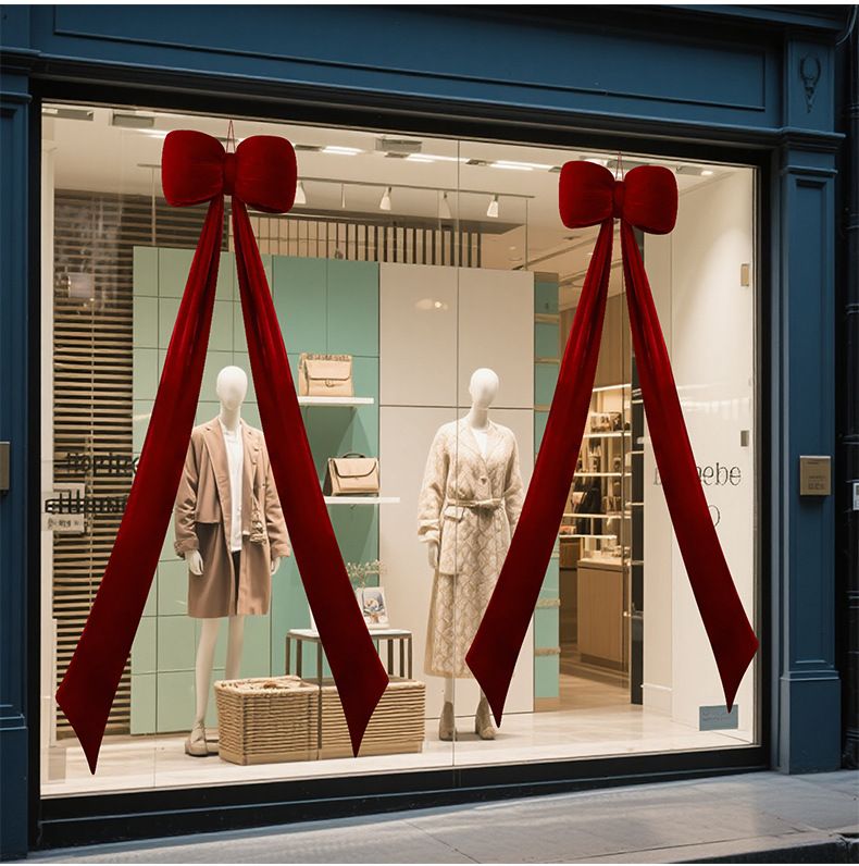 150CM Velvet Christmas Bow Decor – Elegant Holiday Ribbon For Tree, Mantel & Gift Wrapping (Wine Red/Bright Red)_voghion.com