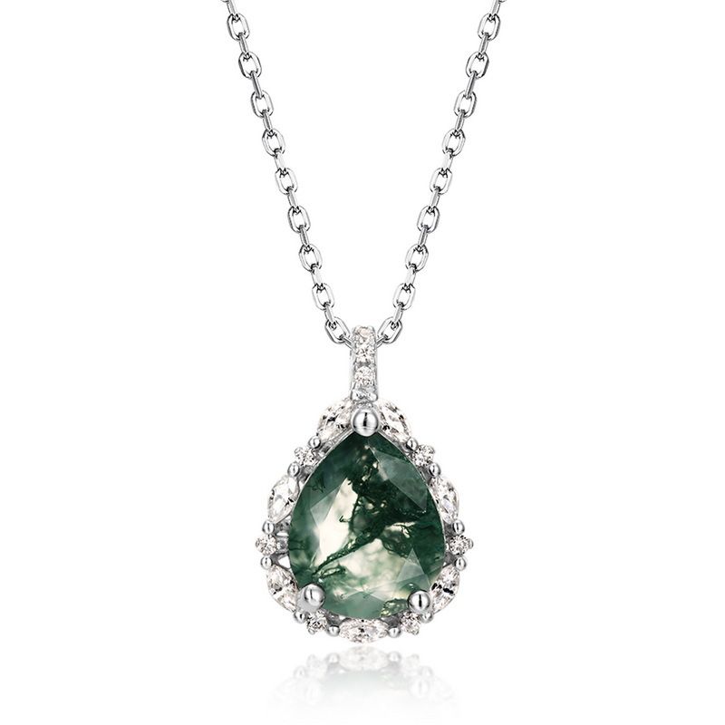 specialiseren in natuurlijke watergras agaat kettingset S925 zilver groene mos steen sleutelbeen ketting maatwerk_voghion.com