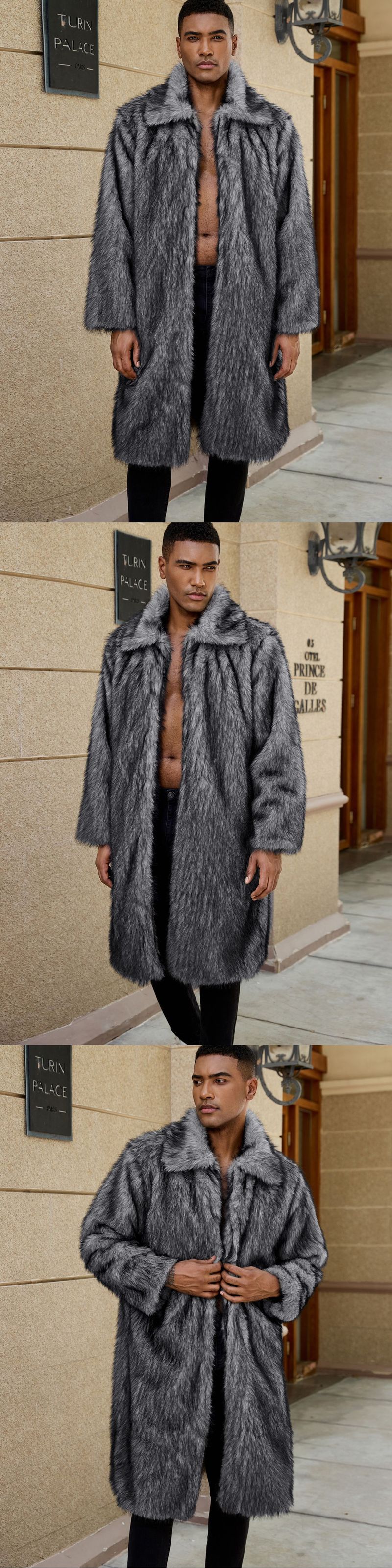 Cappotto lungo in pelliccia sintetica da uomo con collo a revers - Giacca oversize invernale da strada in colori sfumati (bianco/giallo/cammello/marrone/nero, dalla S alla XXXL)_voghion.com