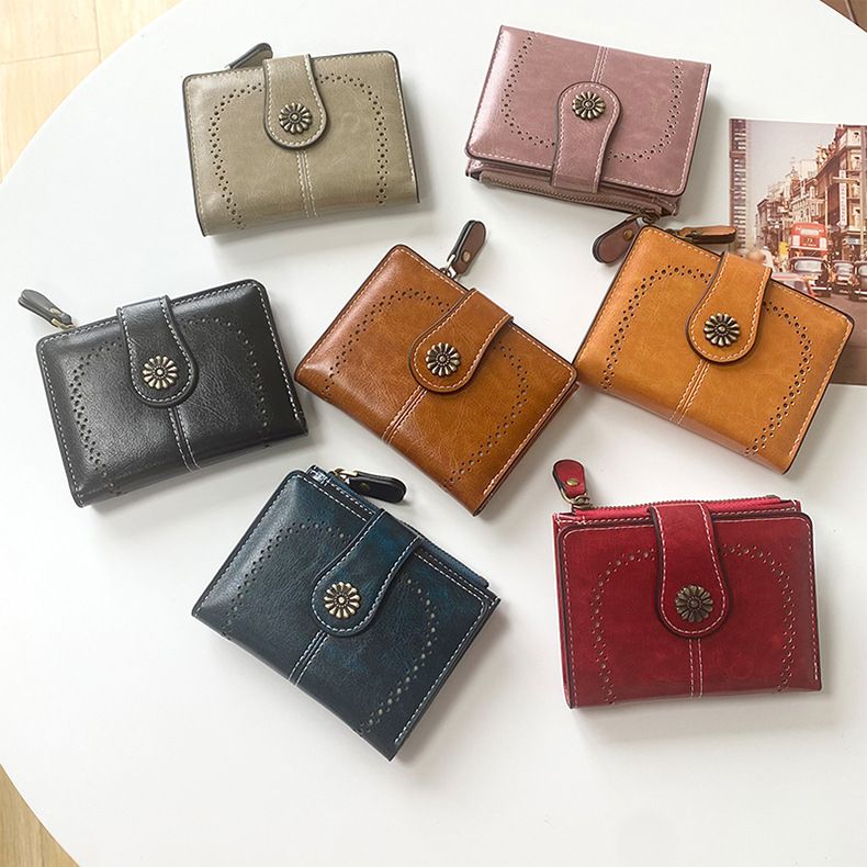 Pochette en cuir huilé pour femme, style rétro, court, fermeture éclair, porte-monnaie, porte-cartes, multifonction_voghion.com