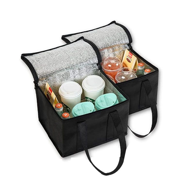 Funktionstaschen auf Lager: Schwarze Kühltasche aus Vlies, tragbare Kühltasche mit Reißverschluss, Kühltasche für Picknick im Freien, Großhandel_voghion.com