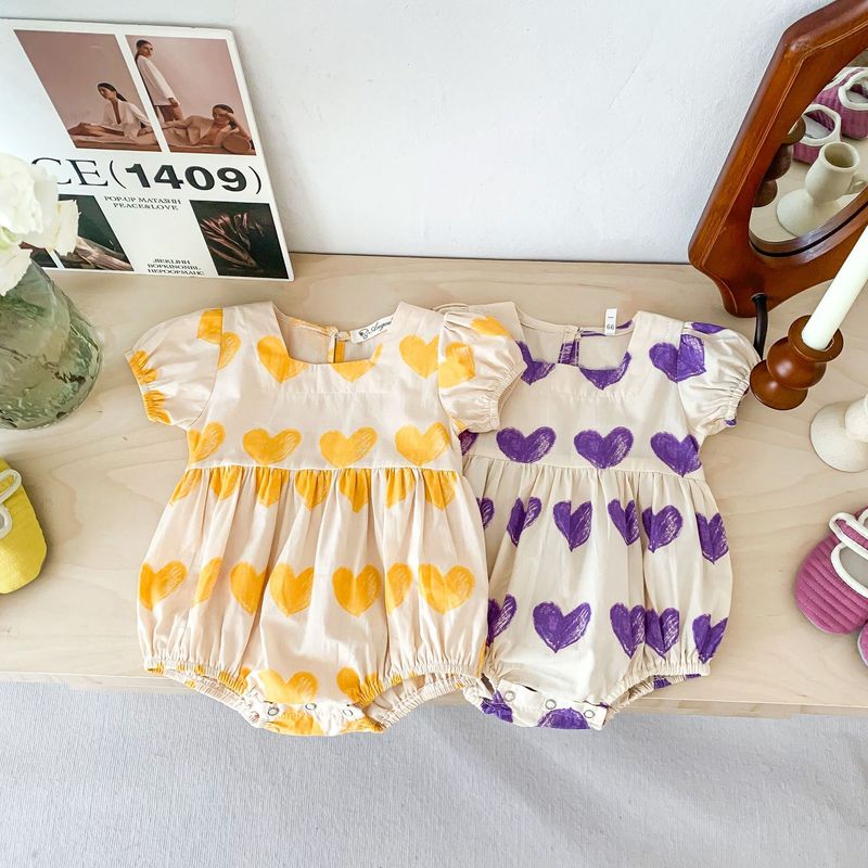 Instagram Summer New Korean Edition Baby Short sleeved Love Cute Crawling Clothes for Girls with Small Square Neck Bag_voghion.com