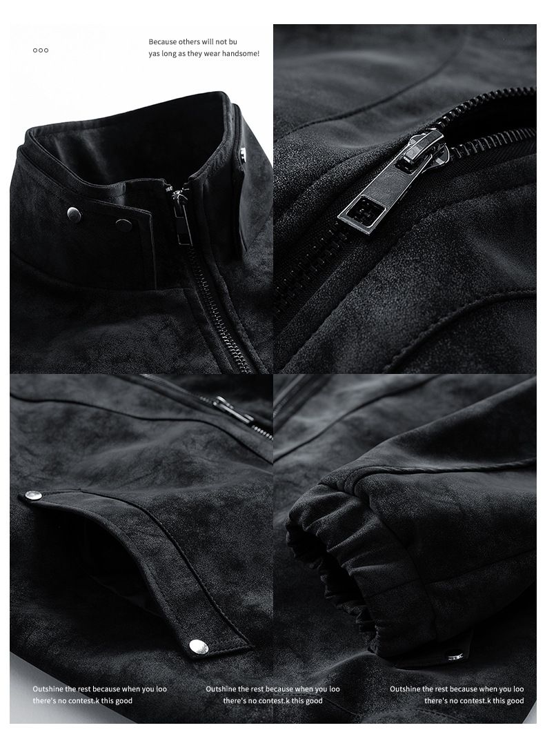 Giacca in pelle scamosciata effetto invecchiato da uomo Giacca vintage effetto pelle scamosciata effetto invecchiato - Cappotto in similpelle retrò con collo alto (grigio, nero, marrone)_voghion.com