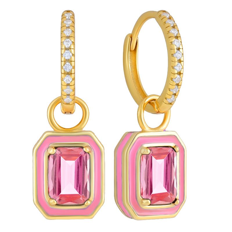 Orecchini da donna in argento S925 con zirconi quadrati grandi e smaltati, con aghi creativi, INS_voghion.com