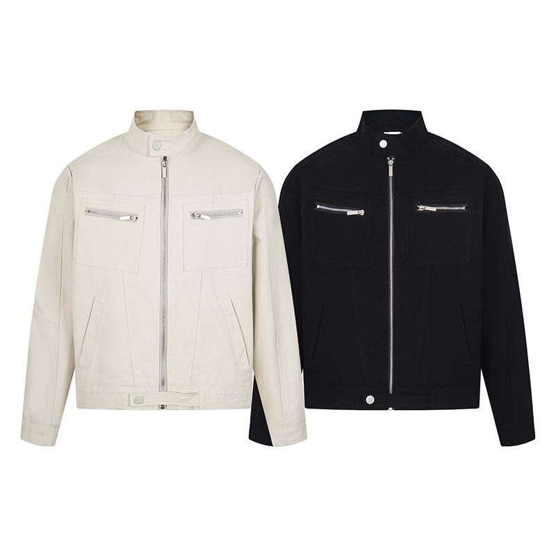 Washed Canvas Harrington Men's Trendy Brand Autumn American Style Short Stand Collar Loose Cool Workwear Jacket_voghion.com