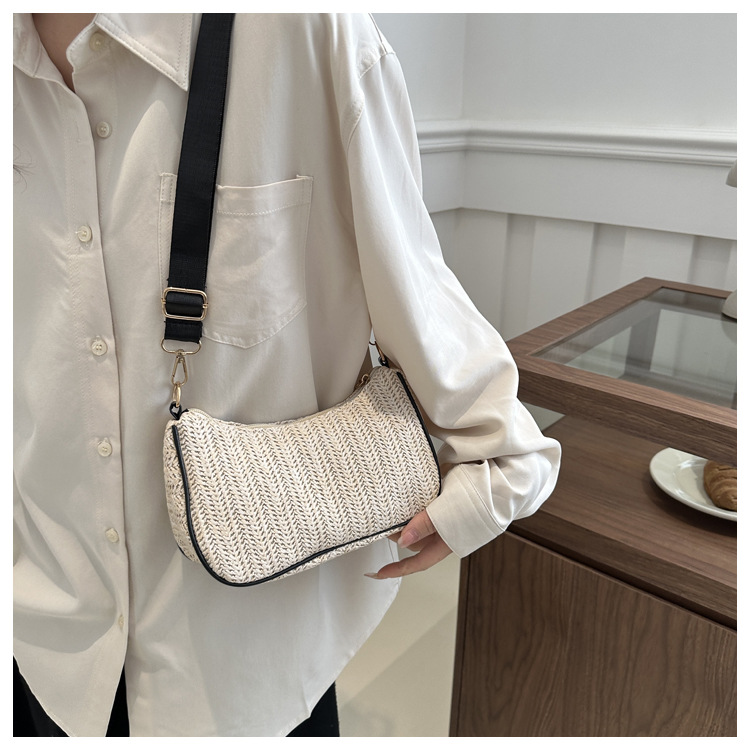 Borsa piccola in tessuto estivo Borsa da donna sotto le ascelle in tessuto erba alla moda e alla moda, borsa a tracolla singola con texture unica_voghion.com