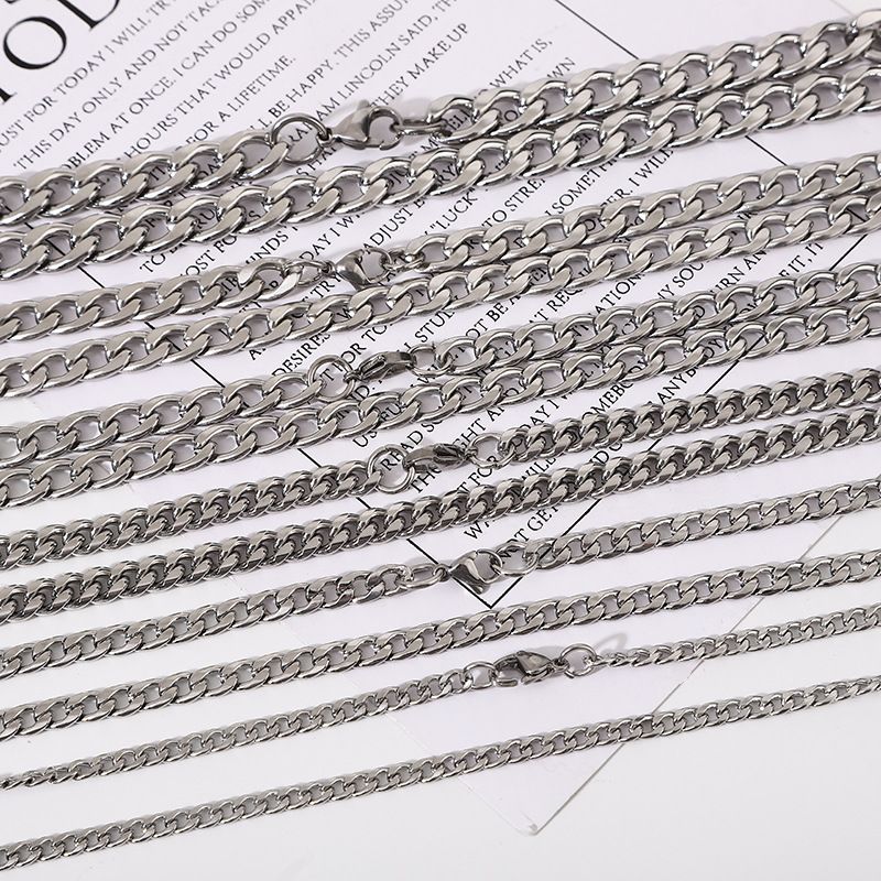 Titanium steel stainless steel hip hop NK necklace wide flat men and women thick and thin chain simple trend ins sweater chain with chain accessories_voghion.com