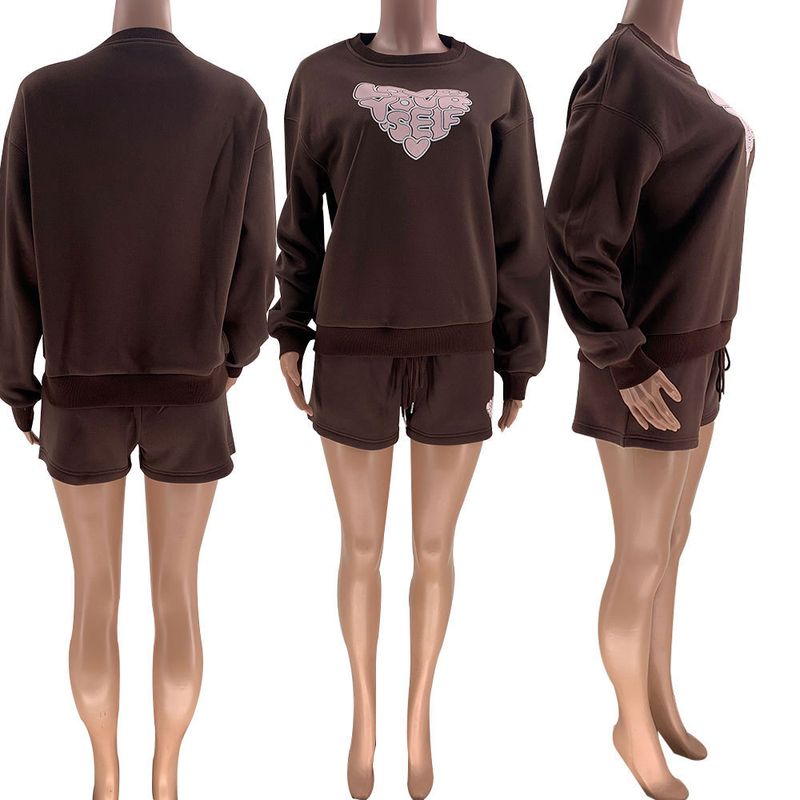 Women's fashion casual printed shorts two-piece set plus fleece long-sleeved hoodie set_voghion.com
