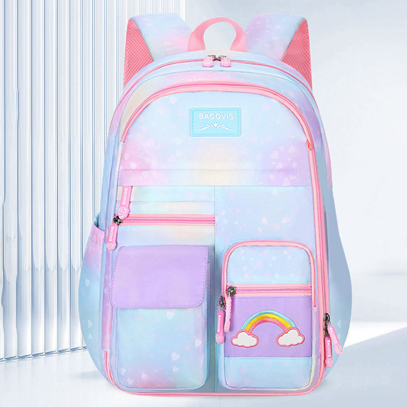 Zaino per ragazze Zaino per studenti arcobaleno Zaino per libri scolastici con tasche multiple di grande capacità con apertura a 180 gradi_voghion.com