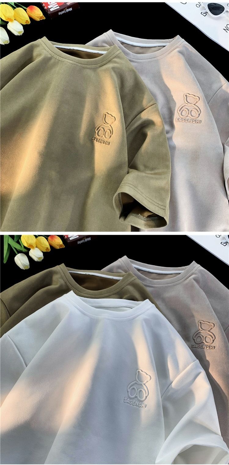 Little Bear für Männer, Sommerdesign, kurzärmliges Nischenoberteil aus amerikanischem Wildleder, lockeres, lässiges T-Shirt_voghion.com