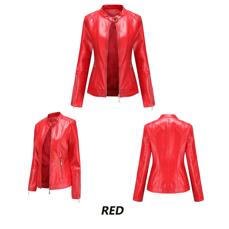 Ženska oblačila Nova modna usnjena oblačila iz umetnega usnja s kratkim plaščem in stojalom, jakna, ženska spomladi in jeseni, tanka usnjena jakna_voghion.com