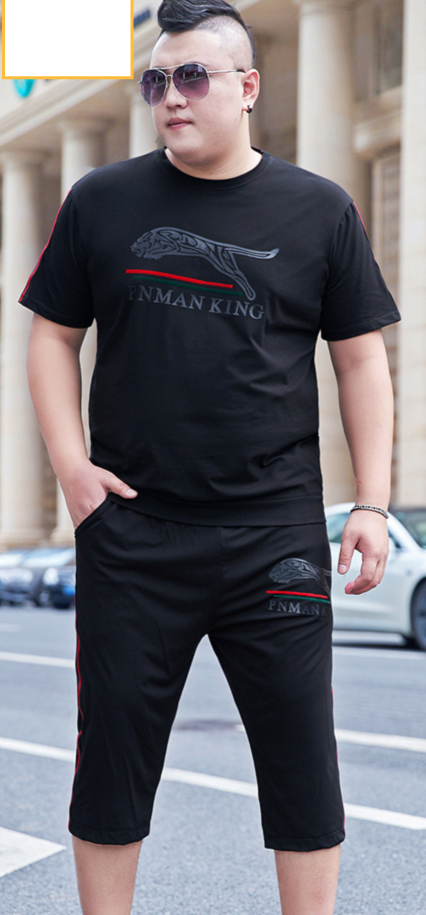 Men's Clothing Fashion summer plus size printed short-sleeved T-shirt cropped pants suit fat guy super popular extra large two-piece suit_voghion.com