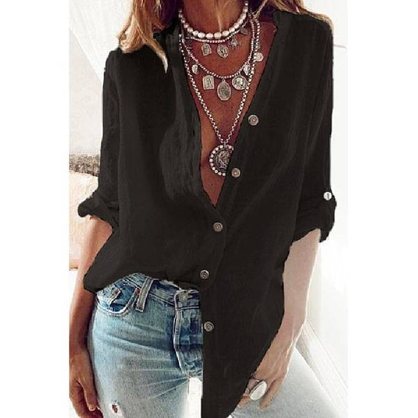 S-5XL Women Loose Blouse Shirts Oversized Female V Neck Long Sleeve Button Beach Sand Holiday Baggy Blouse Tops_voghion.com