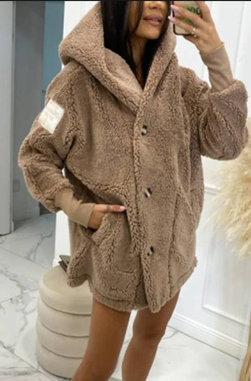 Dammekleeder Dammeplüschjacket mat Kapuzenmantel fir Fraen_voghion.com