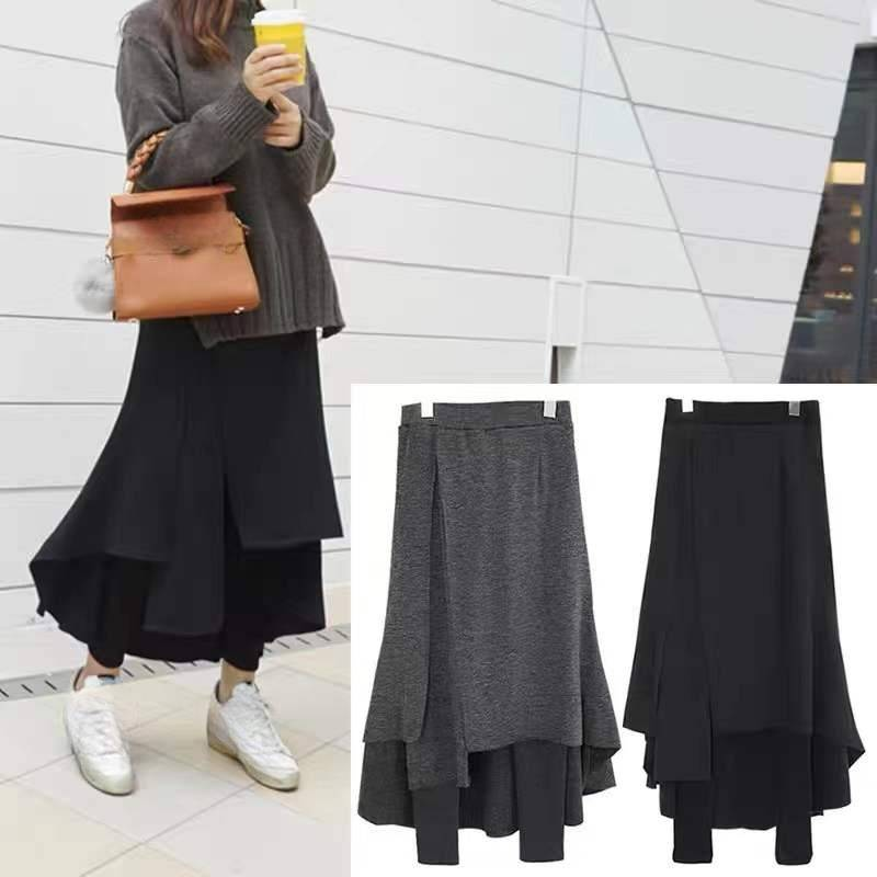 Damenbekleidung Unregelmäßiger, strapazierfähiger, zweiteiliger Leggings-Rock, 200 Pfund schwere, große Bettlerhosen sowie warme Samthosen mit hoher Taille_voghion.com