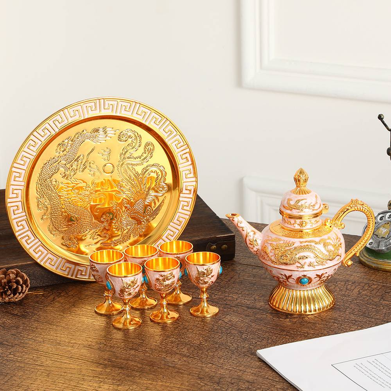 Home Mobili retrò set da vino leggero lusso palazzo stile lega di alluminio set di bicchieri da vino vaso da vino bicchiere da vino set da otto pezzi_voghion.com