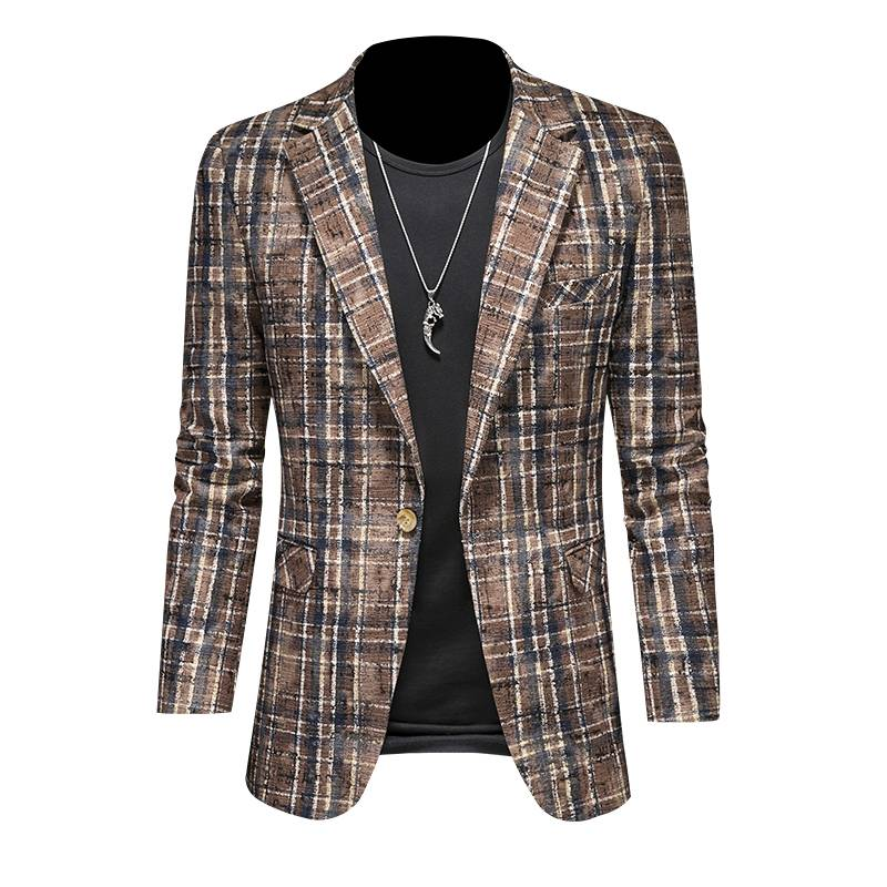 Männer Casual Slim-Fit Business Gentleman Véier Saisone Karierten Kostüm Bräitchemann Best Man Banquet Kostüm_voghion.com