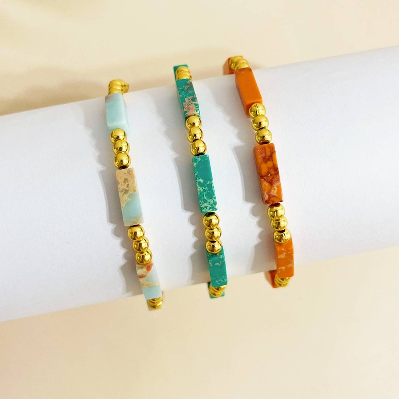 Franske fargede håndlagde perler Retro naturstein rørperlearmbånd Mote armbåndsmykker_voghion.com