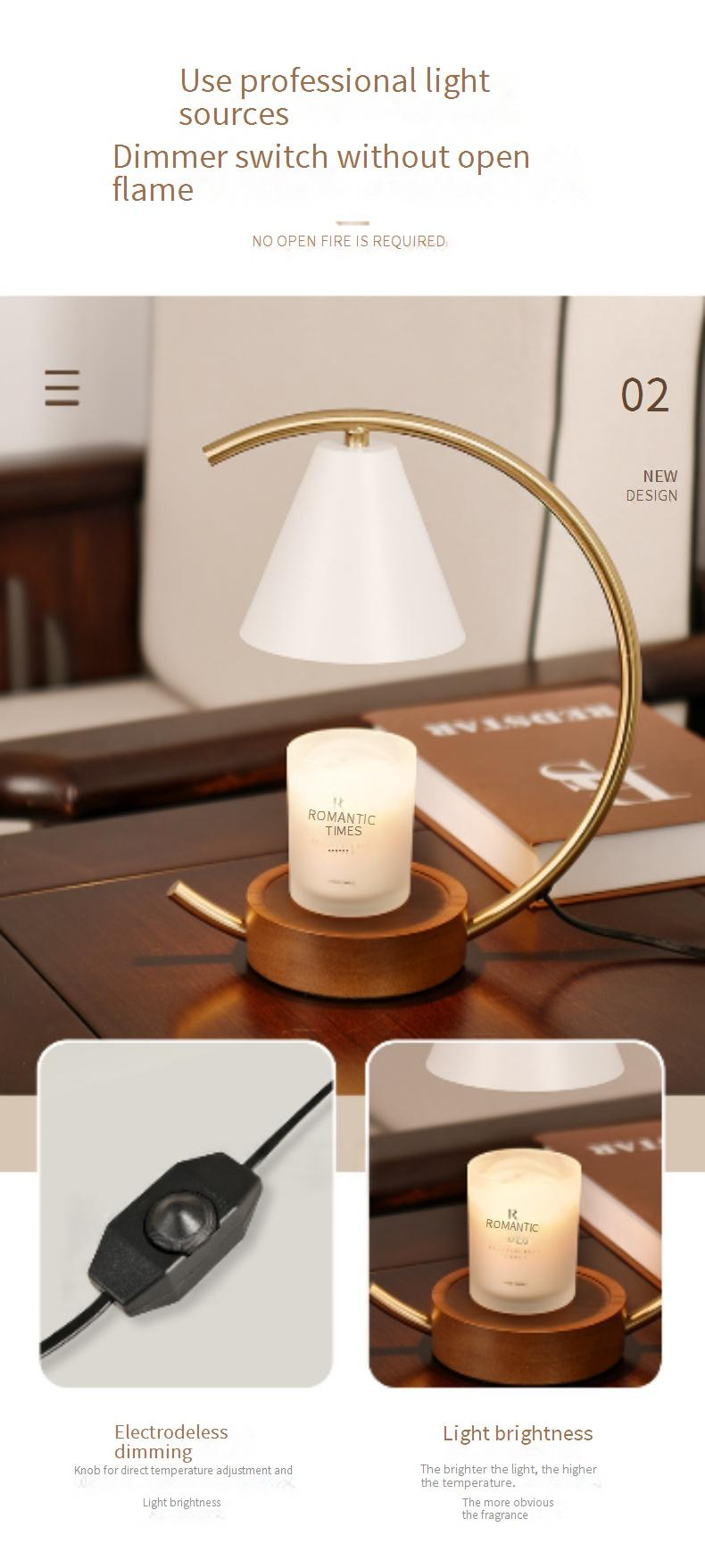 Meubles de maison Lampe à cire d'aromathérapie simple en forme de bûche Lampe à bougie Lampe de table de chambre Lampe à cire réglable sans feu pour aromathérapie domestique_voghion.com