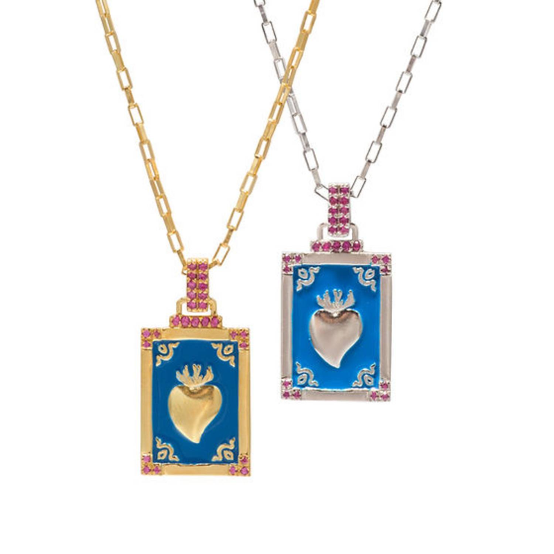 Collana con ciondolo a forma di carta dei tarocchi geometrica vintage da uomo con goccia a forma di cuore in smalto colorato, placcata in oro per una lucentezza duratura, lunghezza regolabile_voghion.com