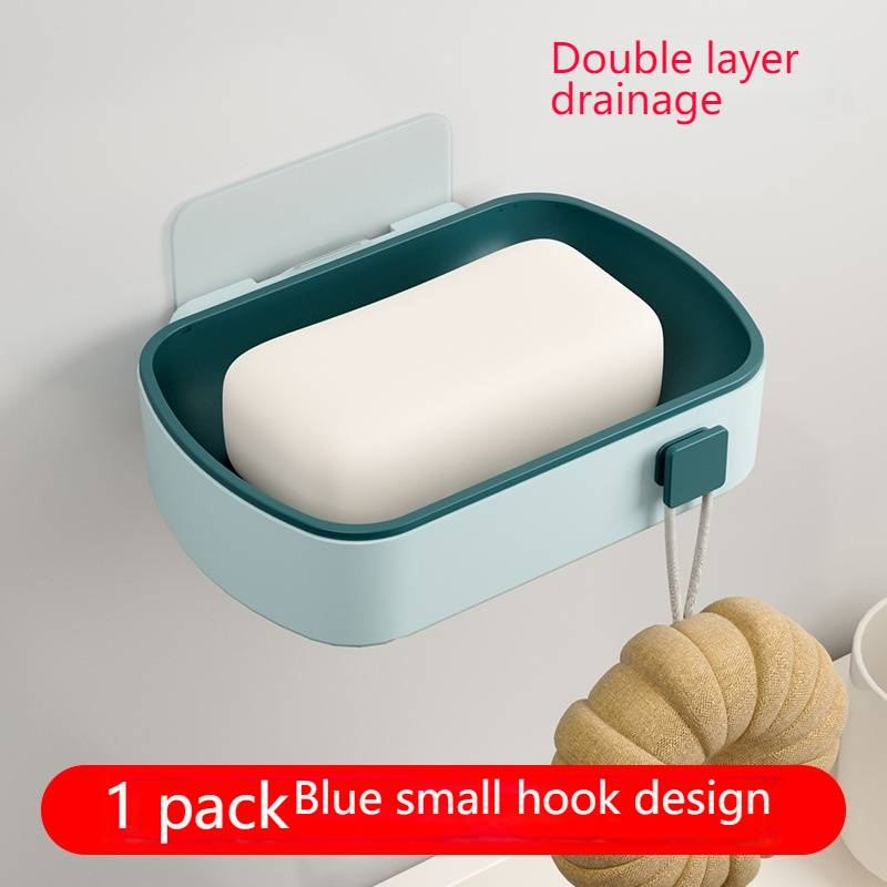 Portasapone da parete senza foratura, organizer per sapone da bagno con doppio scarico, mensola doccia creativa per casa, cucina e bagno._voghion.com