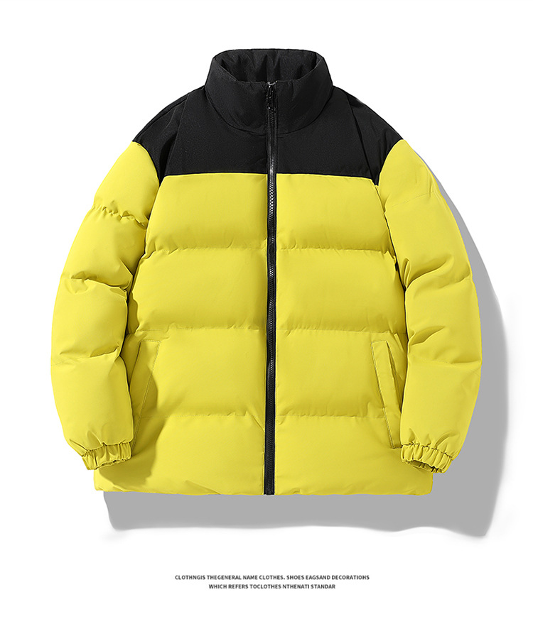 Men's Clothing Unisex Winter Padded Jacket With Graphene Technology Color-Block Design Polyester Filling Loose Fit ( Yellow, Purple, Blue)_voghion.com