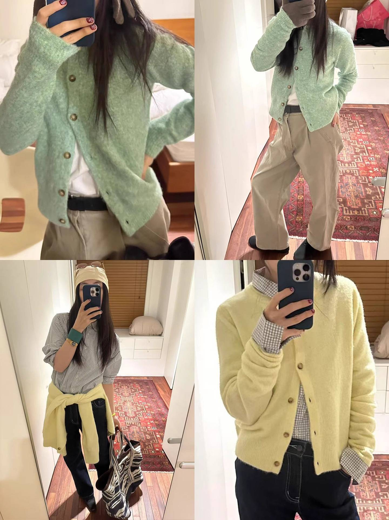 Vintage Round Neck Cardigan Sweater For Women - Lightweight Knit Open Front Coatigan In Soft Wool Blend, Spring Casual Outerwear_voghion.com