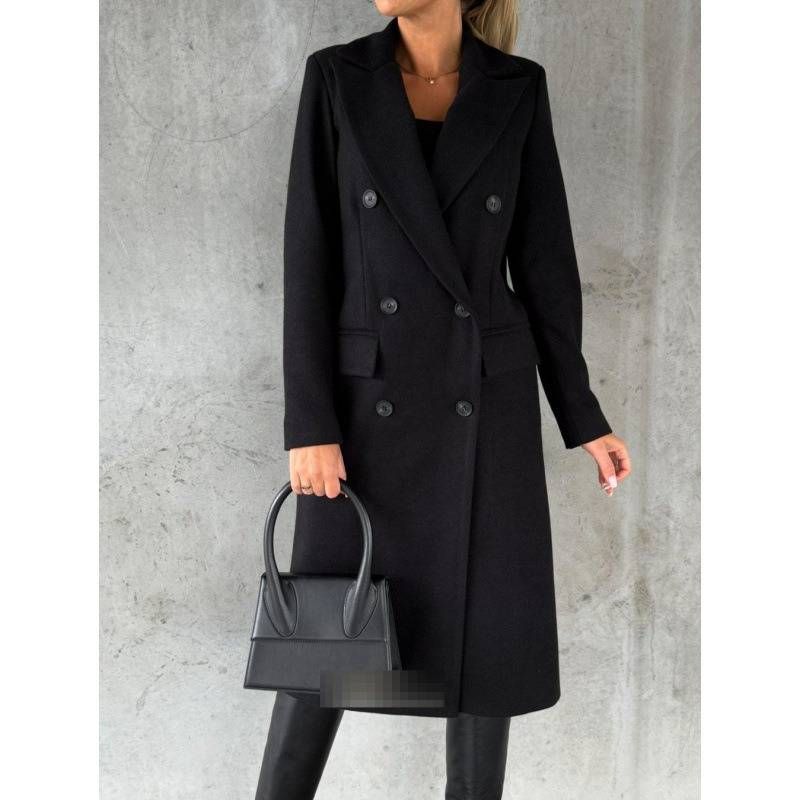 Women's Double-Breasted Wool Coat Long Sleeve Trench Coat For Autumn Winter Fashion Outerwear_voghion.com