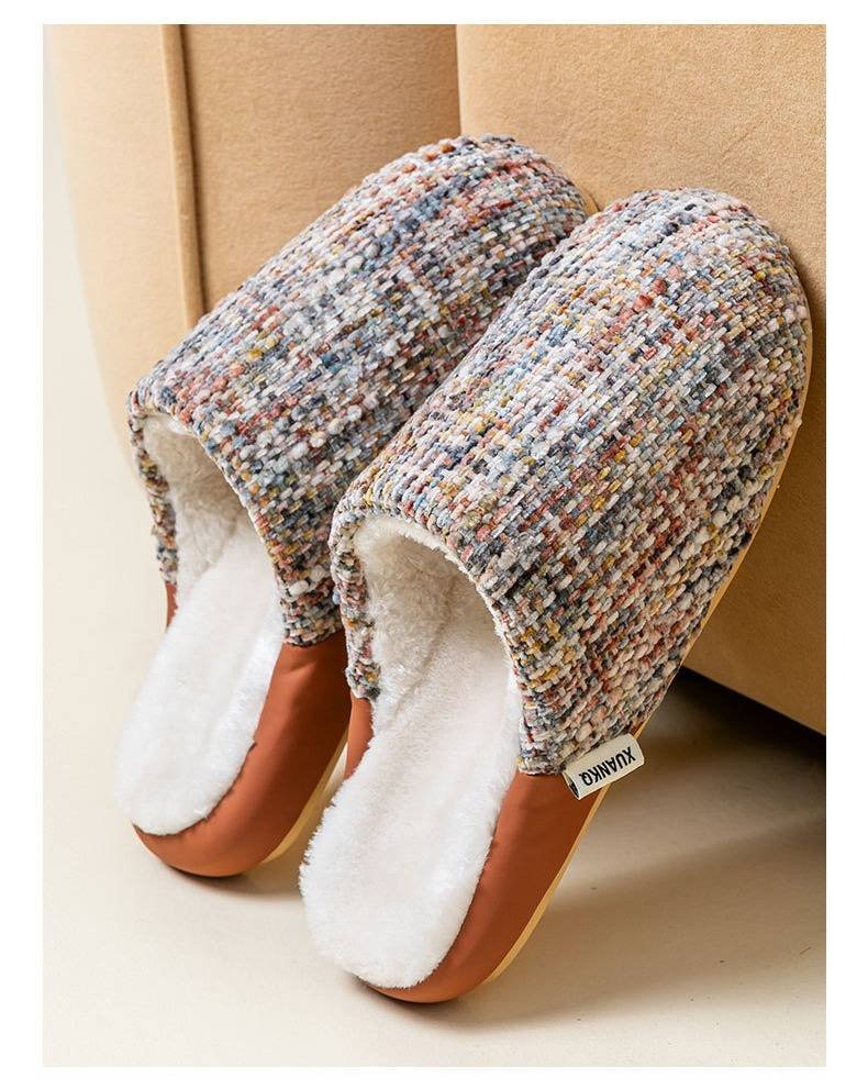 Pantofole di peluche di alta qualità per donne e uomini - Comode pantofole da casa con suola spessa antiscivolo, calda fodera in pile, design unisex per coppie in colori classici_voghion.com