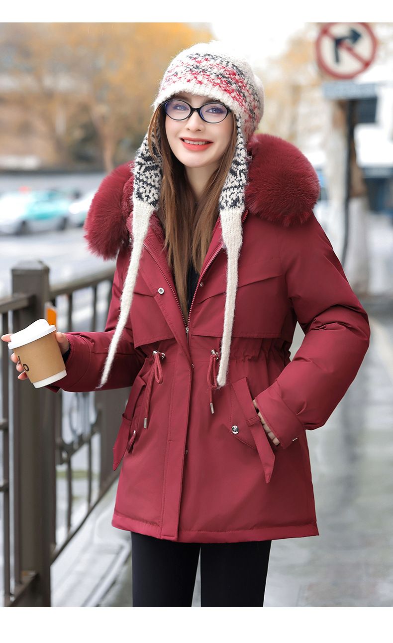 Women's Winter Parka Coat With Faux Fur Hood, Waist-Cinching Design, Thickened Long Coat For Petite, Fashionable Outerwear For Cold Weather_voghion.com