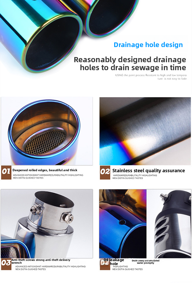 Copertura del gas di scarico in acciaio inossidabile, decorazione per singolo tubo di scarico per auto, gola di coda universale_voghion.com