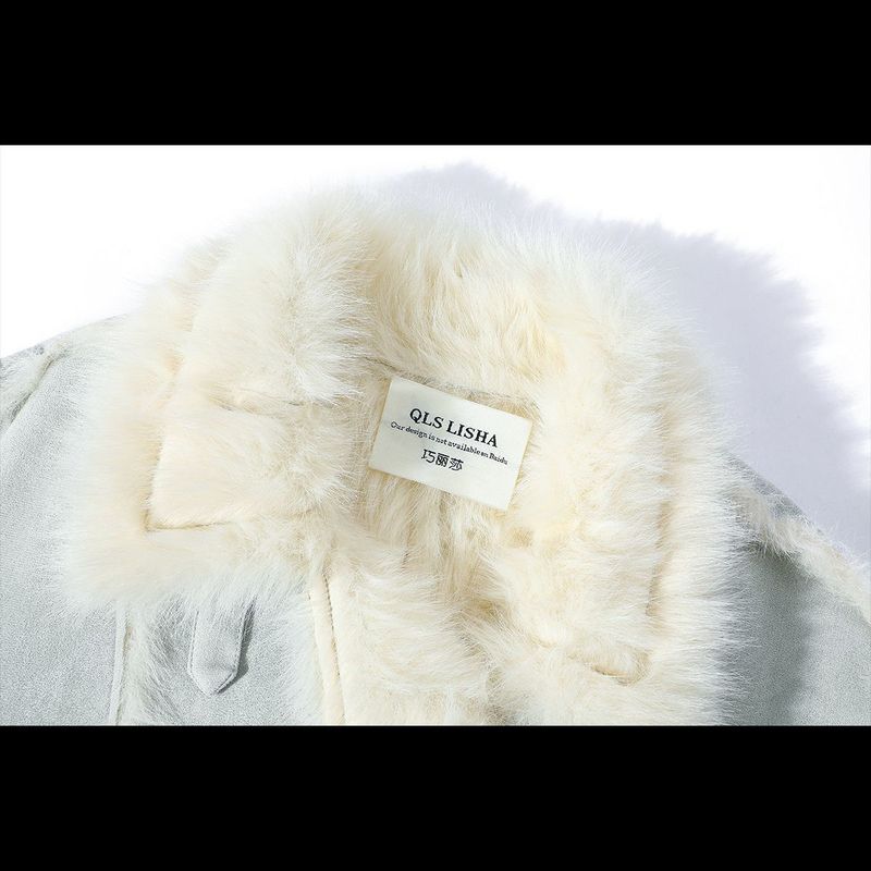 Manteau de luxe en fausse fourrure de renard pour femme – Veste de motard à col en daim, vêtement d'extérieur d'hiver haut de gamme au style affirmé._voghion.com