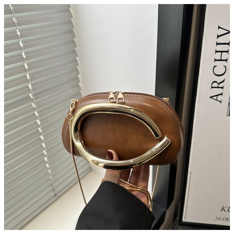 Borsa a tracolla con catena e manico in metallo, classica, rotonda, da sera, alla moda, per donna_voghion.com