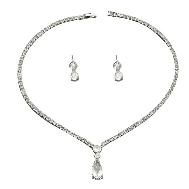 Conjunto de collar y pendientes para mujer, minimalista y fresco, edición coreana, pendientes de gota de agua con incrustaciones de circonita, clavícula versátil_voghion.com