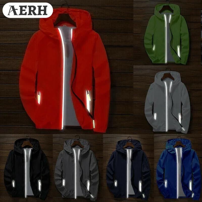 Giacca antivento impermeabile da uomo AERH, con cappuccio e cerniera, ad asciugatura rapida, sportiva_voghion.com
