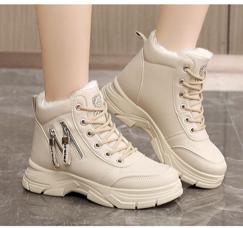 W2576 neue 2024 Herbst und Winter Veet einfarbig Damen Baumwollschuhe Hochhaus dicke Sohle einfache Wärme Student Höhe_voghion.com