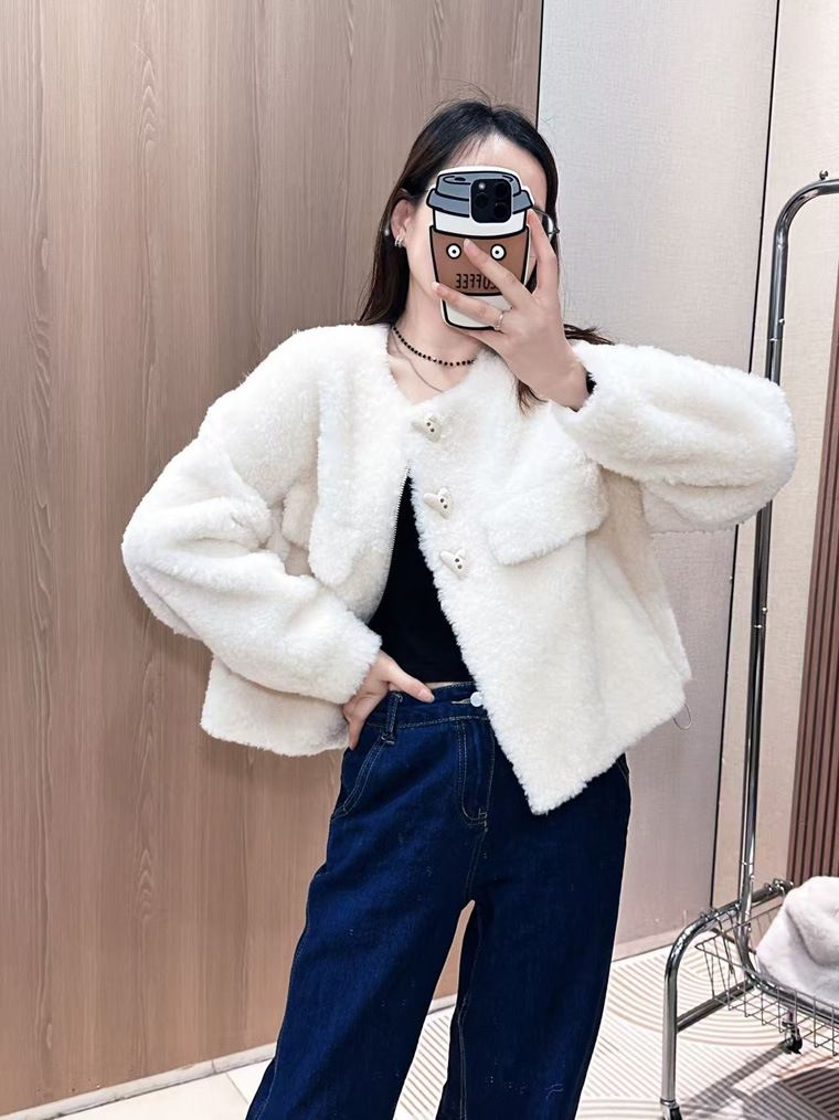 Damen Kunstpelz Kurzmantel Winter Rundhals Süße Kurzjacke Mit Ultralangen Ärmeln Trendy Fashion_voghion.com