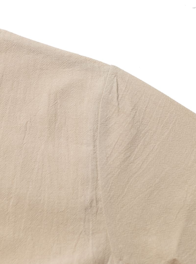 Maglietta sportiva casual ampia a maniche lunghe in lino tinta unita da uomo Henry Collar_voghion.com
