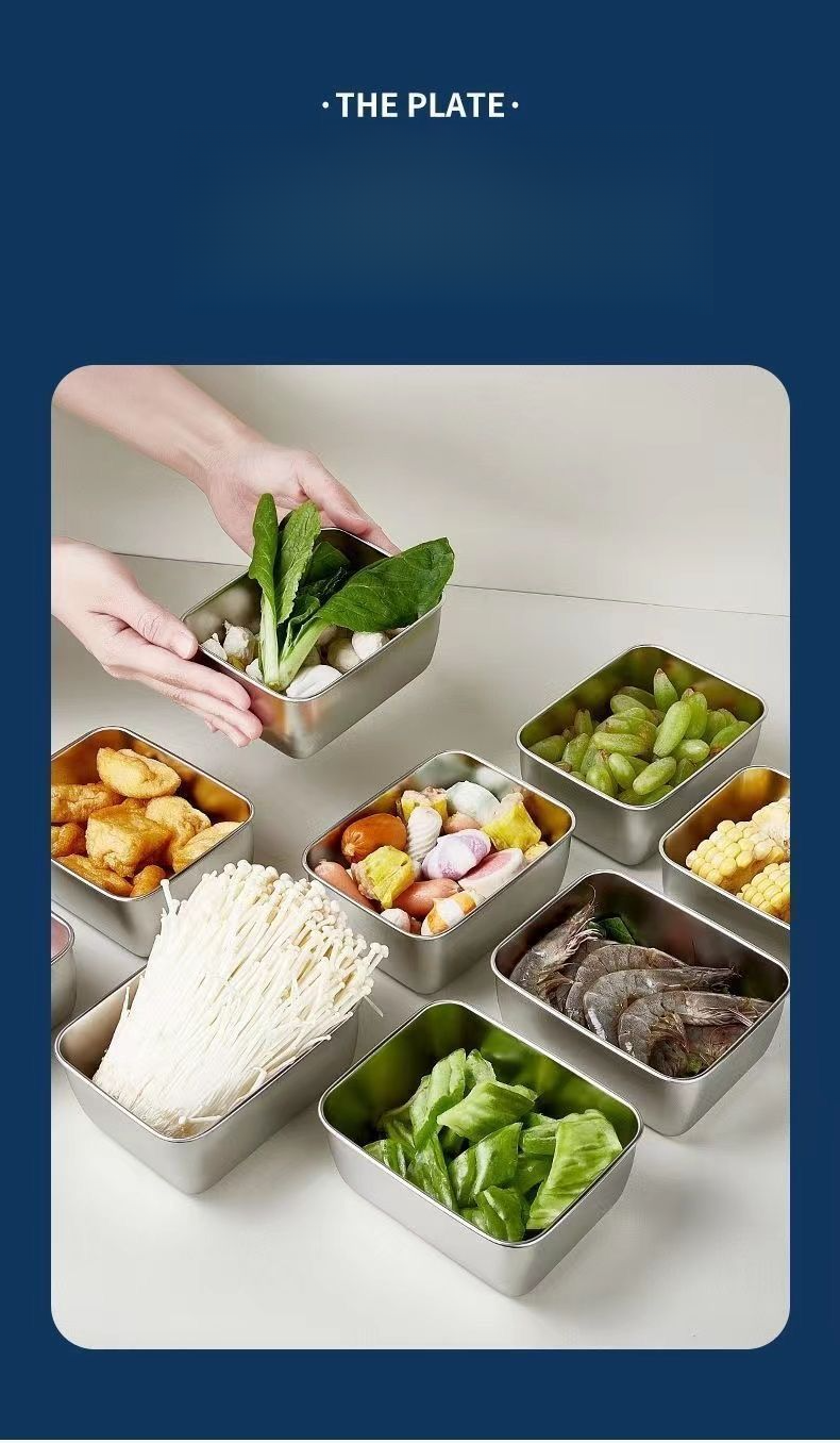 Stainless Steel Food Storage Container Small Square Kitchen Basin Luncheon Meat With Lid Freezing Divider Box Frozen_voghion.com