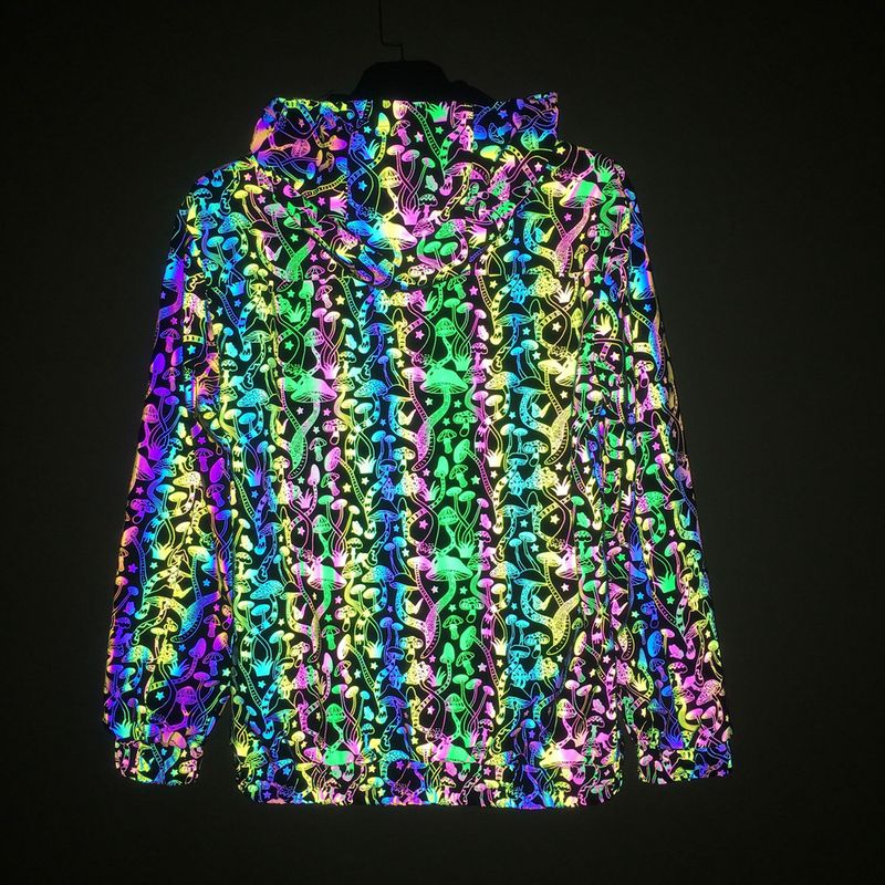 Herenkleding 2024 herfst en winter paddestoel kleurrijke reflecterende jas mode capuchon jas kleurrijke reflecterende top_voghion.com