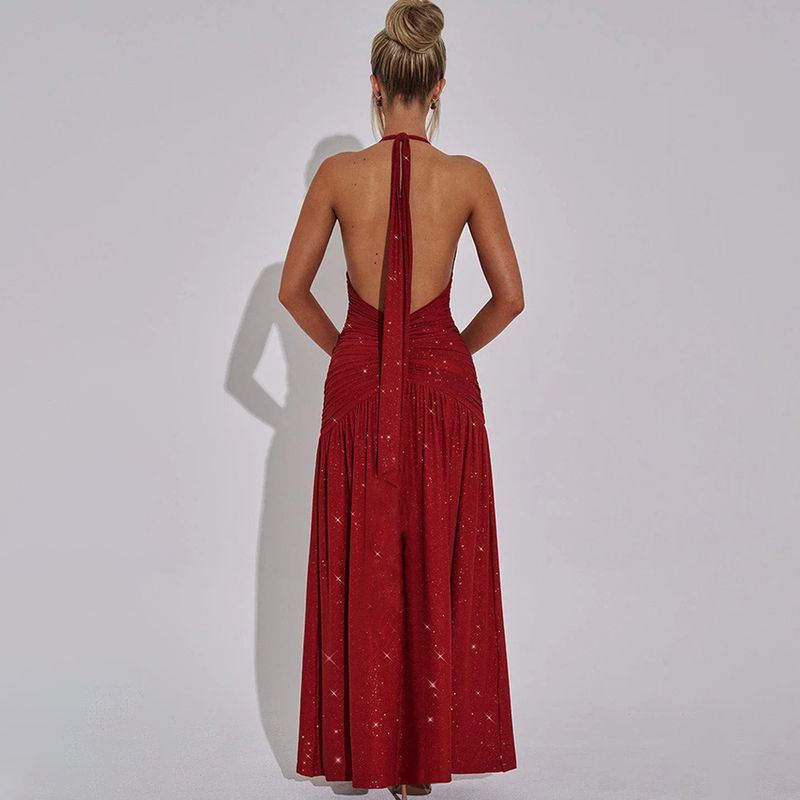 Elegantes Neckholder-Seidenkleid – rückenfreies Maxikleid mit V-Ausschnitt und Schlitz für den Abend und besondere Anlässe_voghion.com