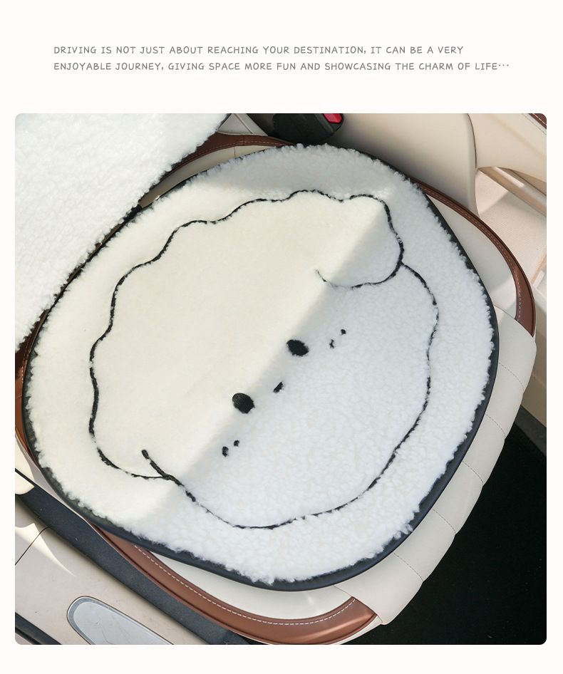 Car seat cushion Lamb wool cartoon embroidered car seat cushion with non-slip warm car creative black and white dog car seat cover_voghion.com