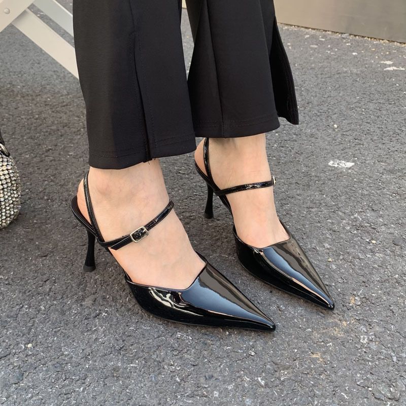Tacchi sottili neri, piccolo stile profumato, tacchi alti a punta, nuovi sandali versatili estivi da donna in stile fata_voghion.com