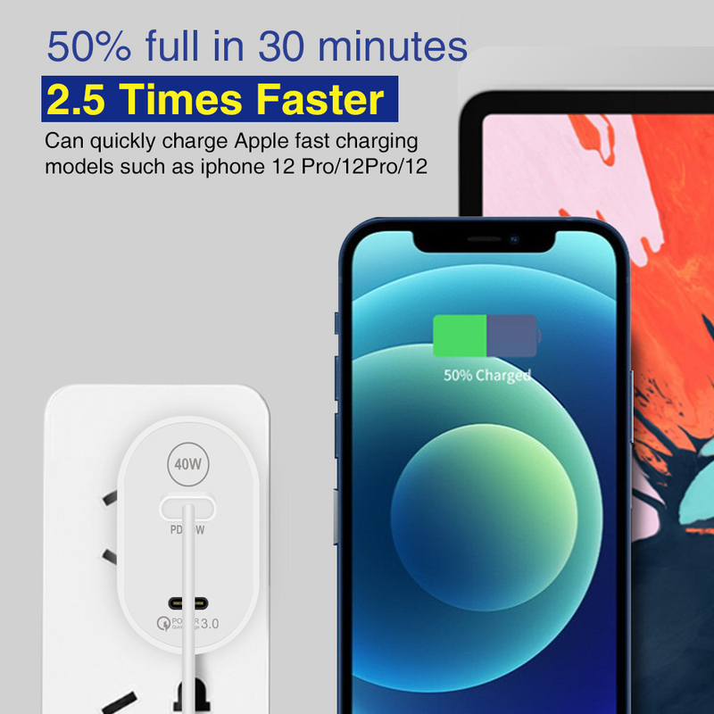 PD40W fast charging mobile phone type-c PD dual port multifunctional British standard speed adapter charger_voghion.com
