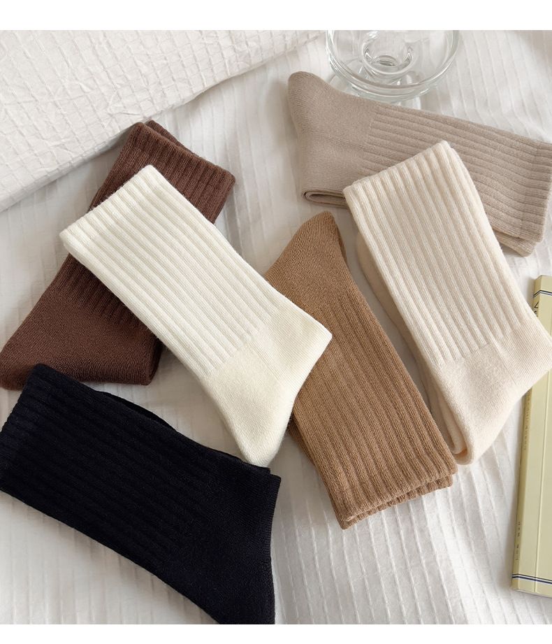 Calzini da donna autunnali e invernali in spugna di puro cotone, spessi, caldi, assorbenti del sudore, più calzini lunghi in velluto, semplici calzini tubolari in cotone pettinato._voghion.com