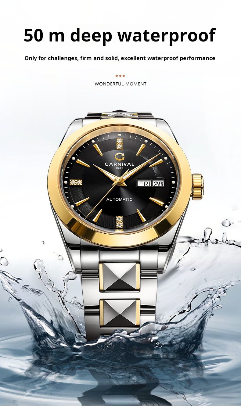 Carnival Marke High-End-Serie Luxus NH36A Mechanische Uhr Männer Wolfram Stahlband 50M Wasserdicht Woche Datum Uhren Herren_voghion.com